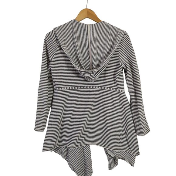 Max Studio Cardigan Womens S Black White Open Front Long Sleeve Hood Cotton - Picture 3 of 9